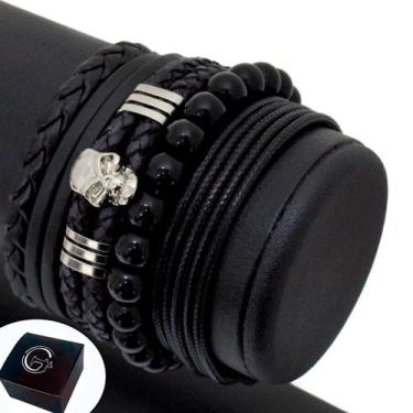 Imagem de Pulseiras Masculinas Couro Kit C/04 CAVEIRA - GRANADO ACESSÓRIOS, 21CM