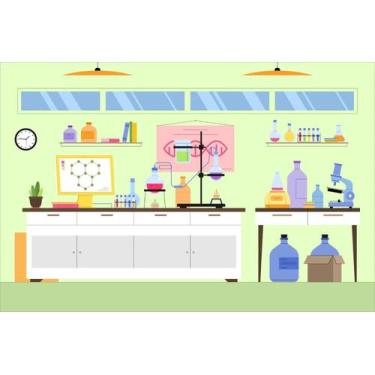 Imagem de Painel de Lona Sala de Laboratório Química Fundo Verde - 200x150cm - F