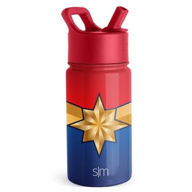 Imagem de Simple Modern Garrafa de água Kids Summit com tampa de canudo | Copo isolado de aço inoxidável Marvel de 400 ml para meninas, meninos, escola | Capitão Marvel