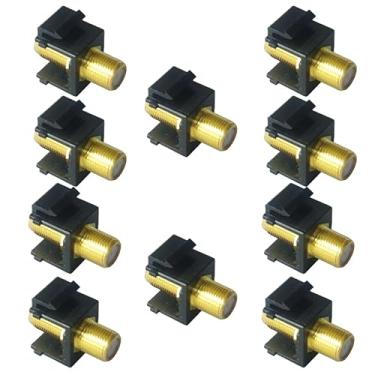 Imagem de 10 soquetes trapezoidais coaxiais, conector de cabo coaxial de 3 GHz, extensor de cabo tipo F RG6, adequado para painéis de parede e blocos de terminais (preto, banhado a ouro)