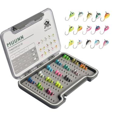 Imagem de MUUNN Kit sortido de 45 peças de tungstênio para pesca no gelo com caixa de gabarito premium