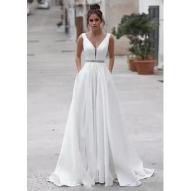 Imagem de Vestido De Noiva Decote V Na Costa E Leve V Na Frente C Bolso - AUGUI 