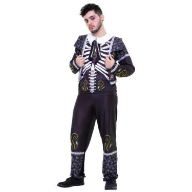 Imagem de Fantasia Caveira Mexicana Masculina de Halloween Completa - Global Fan