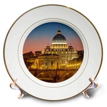 Imagem de 3D Rose Crepúsculo sobre o rio Tibor e a cúpula de San Pietro-Vaticano-Roma-Lazio-Itália, 20 cm