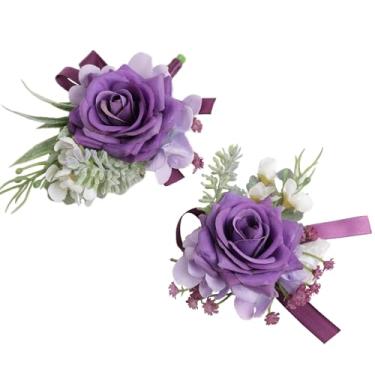 Imagem de Alizeal Conjunto de 2 peças de corpete de pulso e flor na lapela, acessórios de flores artificiais, decoração de terno para casamento, festa de formatura, cerimônia de baile, roxo