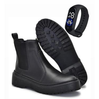 Imagem de Bota Coturno Feminino Chelsea Macio Cano Curto + Relógio - NANDA RAMOS