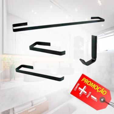 Imagem de Kit Acessorios Para Banheiro Preto Fosco 4 Peças Quadrado Design Cód. 