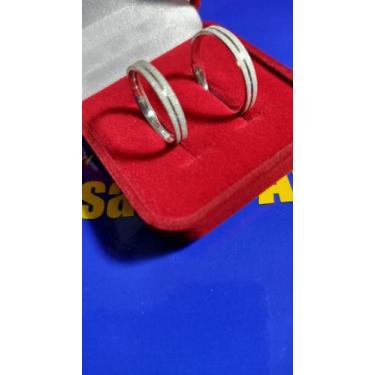 Imagem de Par Alianças Reta Fosca com Lisa  Namoro Compromisso 4 mm Prata 950