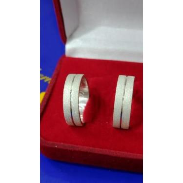 Imagem de Alianças 7mm Fosca com Risco Casal Prata 950 Namoro ,Compromisso, Noiv