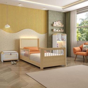 Imagem de Conjunto Cama Solteiro Montessoriana Reversível,estante 4 Nichos e Led