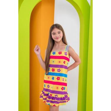 Imagem de Vestido Infantil Menina Florzinhas Picolé Rosa, Amarelo, 08