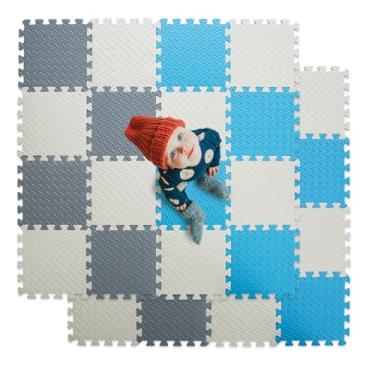 Imagem de Tamiplay Tapetes de espuma para crianças, 30,5 x 30,5 cm, 16 azulejos, 1 cm de espessura, tapete de brinquedo de espuma de 1 cm, quadrado não tóxico, tapete de borracha para bebês (branco/cinza/azul