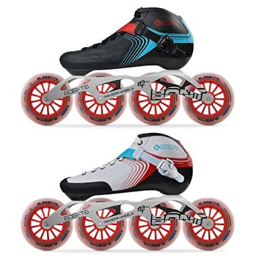 Imagem de Bont Patins - Patins de corrida de patinação de velocidade em linha - Botas de skate GT4 + estrutura 6061 + rodas elementares + rolamentos ABEC5 (branco/vermelho, 6 (100 mm))