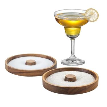 Imagem de Pacote com 2 borrifadores de sal Margarita, vidro de madeira para coquetéis, borda de vidro para sais e açúcares, serve para copos de até 14 cm de largura