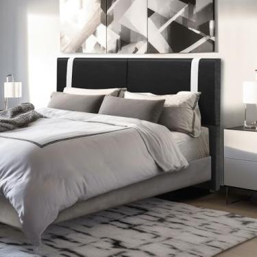 Imagem de Cabeceira Estofada Valência com Pé em tecido Corino (Casal 1,40) - Exclusivo Premium (Preto/Branco)