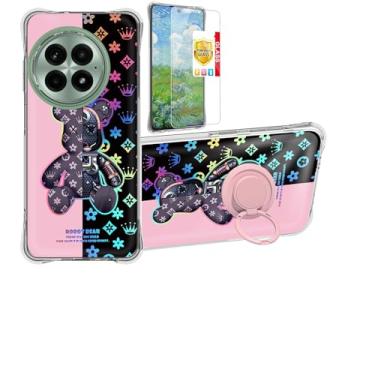 Imagem de jioeuinly Capa compatível com OnePlus 13 5G [com protetor de tela de vidro temperado][PC rígido + silicone macio][suporte para anel] [luz refletora colorida] IMDF-JXX