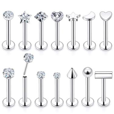 Imagem de Vsnnsns Anéis de nariz de pressão sem fio 18G 20G para mulheres Aço inoxidável cirúrgico 316L Pinos de nariz em forma de L Anéis de nariz de ossos de parafuso Piercing de narina Piercing de nariz Joias CZ 1,5 mm - 3 mm Prata 14 peças, Metal Cristal Strass, Cristal