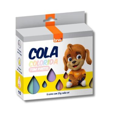 Imagem de Cola Colorida Líquida Caixa com 6 Cores 25g BRW, Tom Pastel