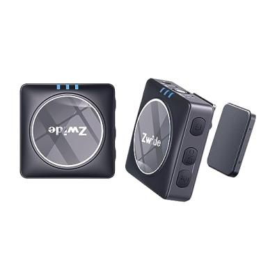 Imagem de Zwide Sistema de microfone sem fio portátil profissional M1 (2ª geração) com clipe magnético, mini microfone de lapela digital compacto com cancelamento de ruído de 3 níveis, estéreo para câmera DSLR,