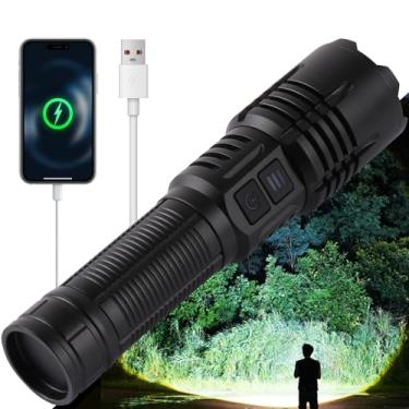 Imagem de Lanternas recarregáveis de LED super brilhantes, lanternas táticas com zoom com 6 modos (lâmpada UV), lanterna de alta potência de 6000 lm, luzes impermeáveis para acampamento, emergência, aventuras