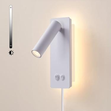 Imagem de MOLUOLA LIGHTING Luminárias De Parede Reguláveis, Luzes De Leitura Montadas Na Parede Para Livros À Noite, Arandelas 2 Em 1 Com Fio Plugável, Luz Noturna De 6 W E Luzes De Cabeceira De 3 W, Arandela