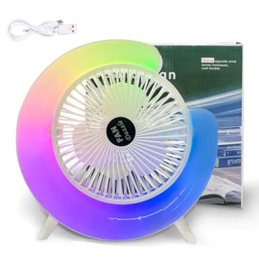 Imagem de Ventilador Ventilador de Mesa Portátil Recarregável Ventilador Pequeno LED Iluminação Ventilador 110v com LED Luz Ambiente Gradiente-Rosa