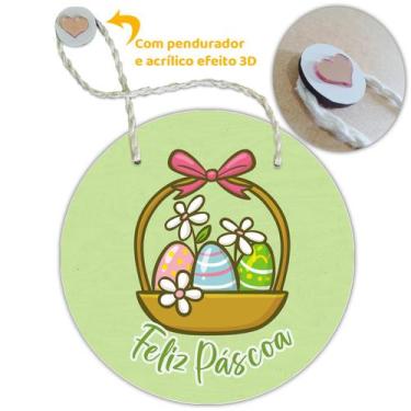Imagem de Placa Porta com Alça Feliz Páscoa Coelho Coelha Ovo Guirlanda 20cm - F