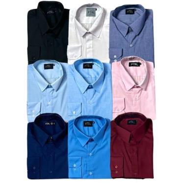 Imagem de KIT 09 peças - Camisa Social Manga Longa Slim e Tipo Linho (sem cinza 