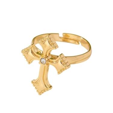 Imagem de Anéis abertos de cruz CZ modernos banhados a ouro exclusivo strass religioso fé articulada dedo ajustável banda simples promessa eternidade anel declaração casamento joia moderna para mulheres homens