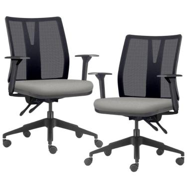 Imagem de Kit 2 Cadeiras De Escritório Giratória Diretor Flow F02 Base Preta Crepe Cinza - Lyam Decor
