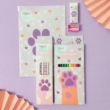 Imagem de Kit Artístico Escolar Patinha de Gato 27 Itens - Caderno, Lápis de Cor, Lápis de Escrever