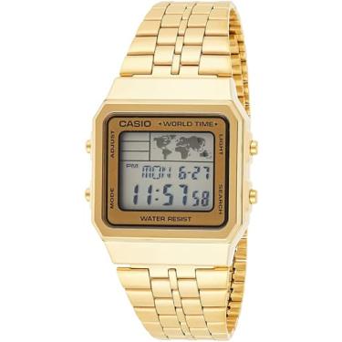Imagem de Casio Relógio digital masculino A500WGA-9D, coleção vintage, dourado, alarme, cronógrafo, hora mundial, Dourado, Retrô