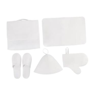 Imagem de Generic Sauna Hat Set Banheiro Sauna Kit Cushion Homens Mulheres chinelos práticos Sauna Cap Capéu de banho russo para chuveiro de spa, Branco