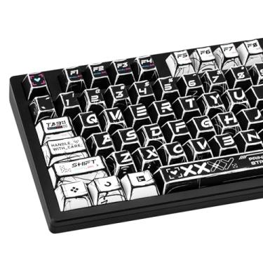 Imagem de GEKUCAP Conjunto de teclas com tema de mangá japonês, Cherry Profile PBT Capas de teclas personalizadas 135 teclas, teclado preto e branco para teclado mecânico Cherry MX layout dos EUA com puxador de