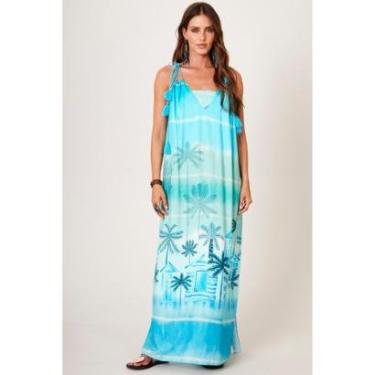 Imagem de Vestido Longo Com Alças De Amarrar Azul Claro Estampa Tropical Yacamim D25-Feminino
