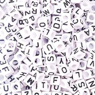 Imagem de FASHEWELRY 300 peças Cubo Branco Acrílico Letras Miçangas Espaçadoras 6 x 6 mm Alfabeto A-Z para Faça Você Mesmo, Pulseira, Colar, Jóias..