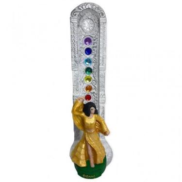 Imagem de Incensario 7 chakras branco vertical cigana dourada 22 cm - Lua Místic