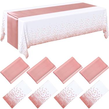 Imagem de Conjunto de toalhas de mesa Breling, pacote com 8 unidades branca/ouro rosa, plástico/cetim