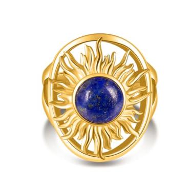 Imagem de Joliernelle Anel de sol de ouro 18K com lápis/opala/pedra da lua/ágata/turquesa anel feminino, Metal, Lapis lazuli
