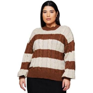 Imagem de Blusa de Tricot Feminina Grossa Inverno trama trançada bicolor TR1884 Cor:;Tamanho:G-Feminino