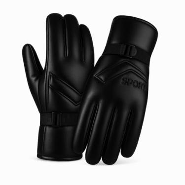 Imagem de Luva De Couro Térmica Forrada Antiderrapante Motoqueiro Impermeável Ajustável Motociclista