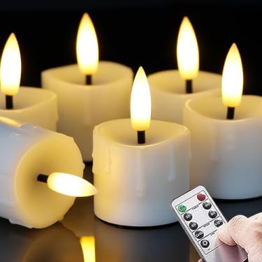 Imagem de Yeelida Controle remoto e temporizador de LED sem chamas 4 x 6,3 cm velas de plástico para luz de chá com baterias, 6 peças de velas votivas elétricas cintilantes operadas por bateria