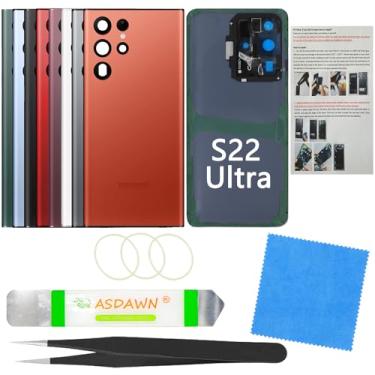 Imagem de Substituição de vidro traseira para Galaxy S22 Ultra com manual de instalação + lente de câmera pré-instalada + todo o adesivo + kit de ferramentas de reparo para Samsung Galaxy S22 Ultra 5G SM-S908