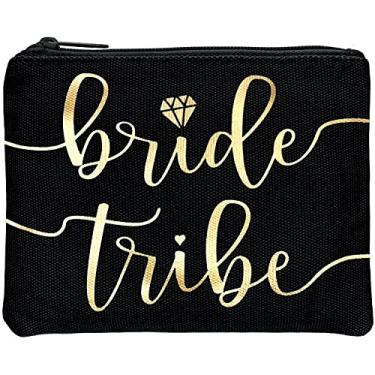 Imagem de Sacos de maquiagem da Tribo da Noiva - Favor de dama de honra para festa de despedida de solteira, chá de panela, casamento. Bolsa de cosméticos/artigos de higiene, kit de sobrevivência de casamento, kit de ressaca, lembrança, Preto, 1pc Bride Tribe