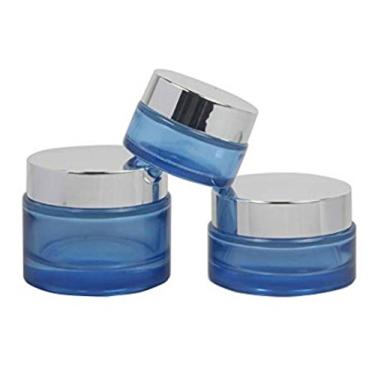 Imagem de 2 peças de vidro azul redondo vazio frasco cosmético recarregável recipientes de creme facial Cae Box pote pote frascos para loção sombra unhas maquiagem pó pomada amostra de pomada (50 ml)