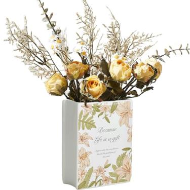 Imagem de ZPARNO Vaso de livros para flores, presentes para amantes de livros, vaso de cerâmica bonito e exclusivo para decoração de casa, estante, escritório, mesa, estante (grande - lírio)