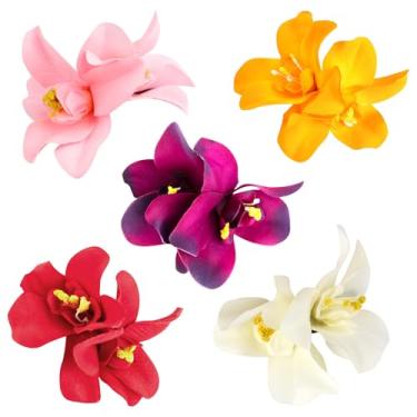 Imagem de Framendino, 5 peças de grampos de cabelo de flores artificiais para mulheres havaianas amapola flor orquídea grampos de cabelo
