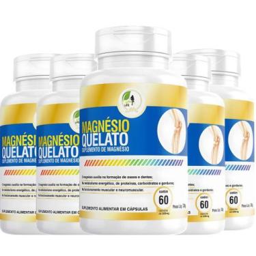 Imagem de Kit C/5 Magnesio Quelato  500mg 60cps Puro Concentrado Fits - Fits Lif