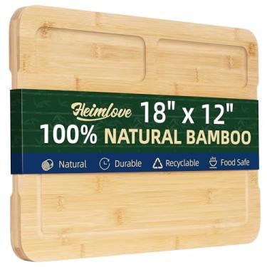 Imagem de Tábua de corte extragrande, tábuas de corte de madeira de 45,7 cm para tábuas de charcutaria de cozinha com ranhura de suco e alças, tábua de cortar para carne, legumes e queijo