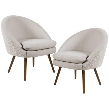 Imagem de Kit 02 Poltronas Fixa Pés Palito Tressê Linho Bege C-107